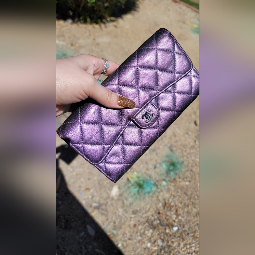 Chanel purple iridescent caviar quilted wallet